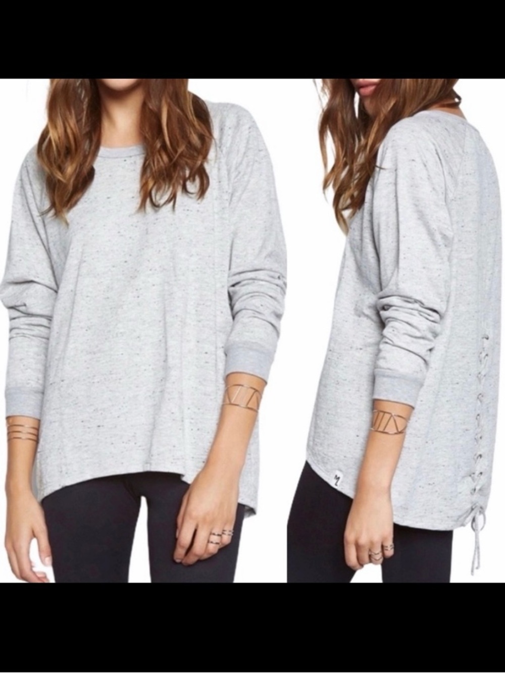 Michael Lauren Zuma Pullover Crewneck Lace Back Sweatshirt: Heather Grey